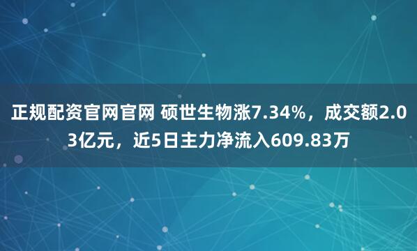 正规配资官网官网 硕世生物涨7.34%，成交额2.03亿元，近5日主力净流入609.83万